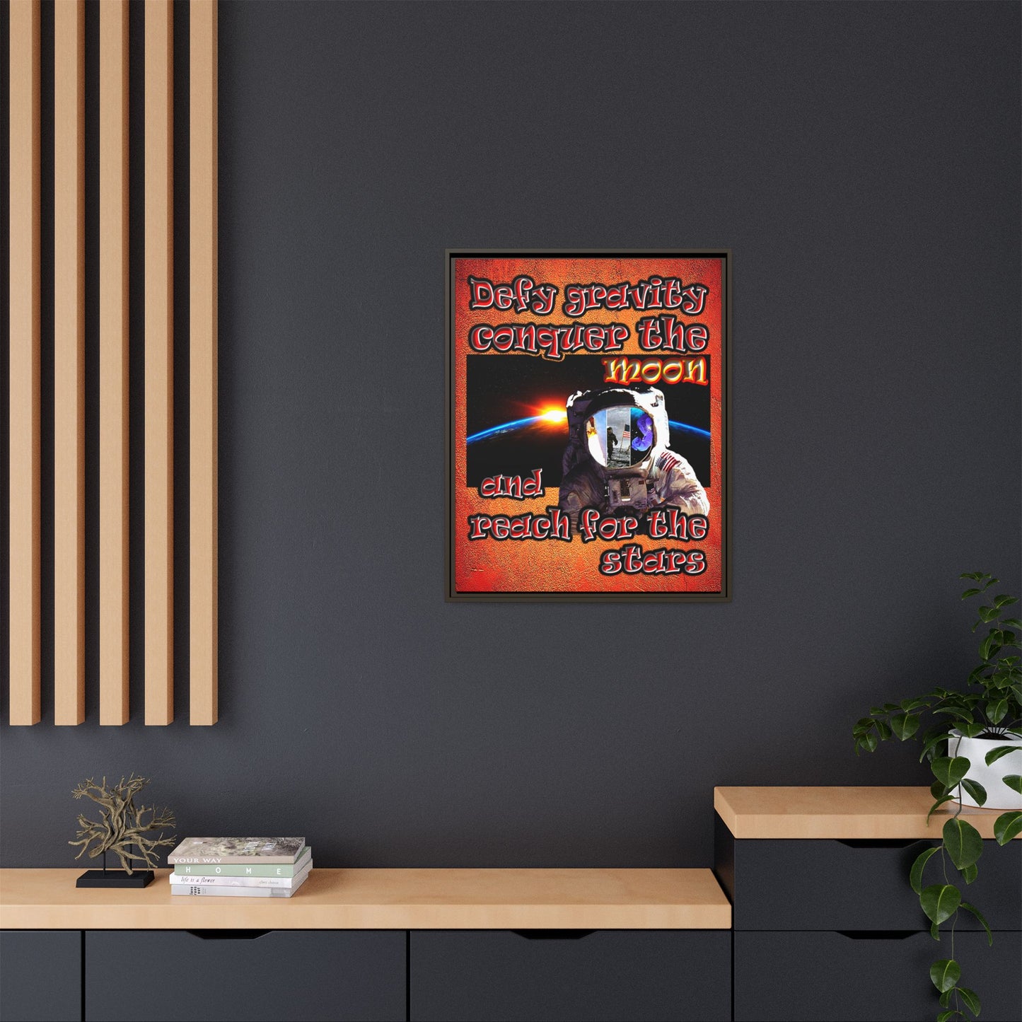 defy conquer reach - framed canvas art (burnt orange)