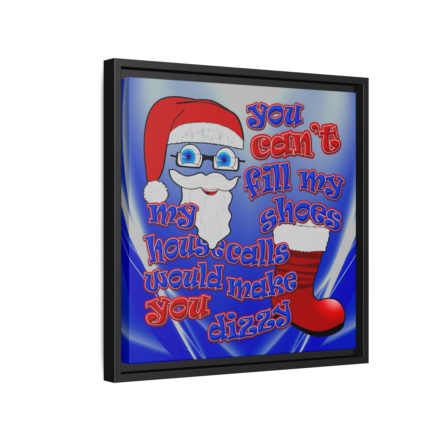 santa's shoes - framed canvas art (blue-white wave)