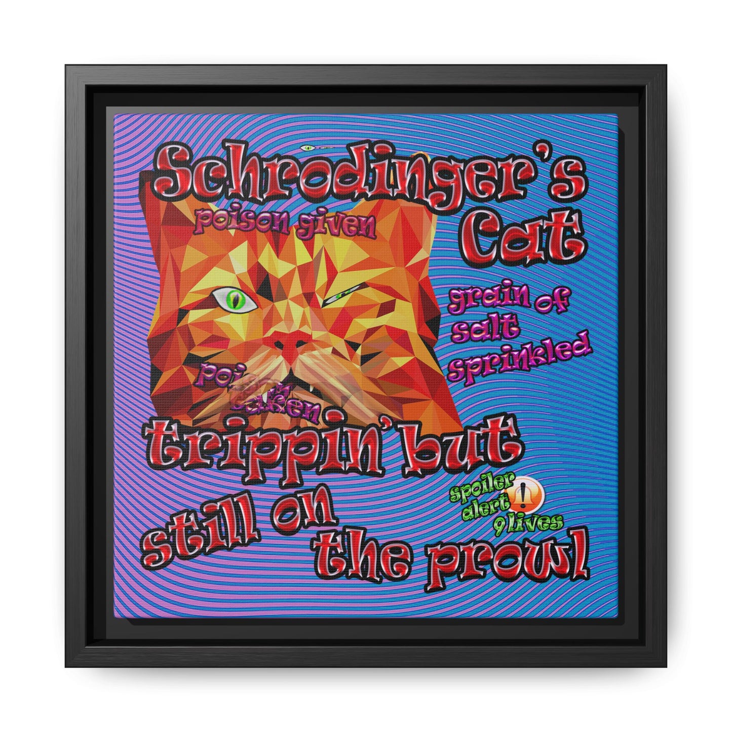 schrodinger's cat - framed canvas art (light blue-purple wave)