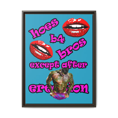 hoes b4 bros - framed canvas art (turquoise)