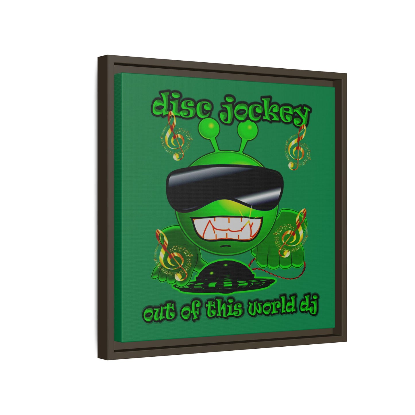 disc jockey - framed canvas art (dark green)