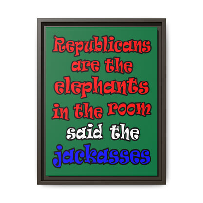 donkeys and elephants - framed canvas art (dark green)