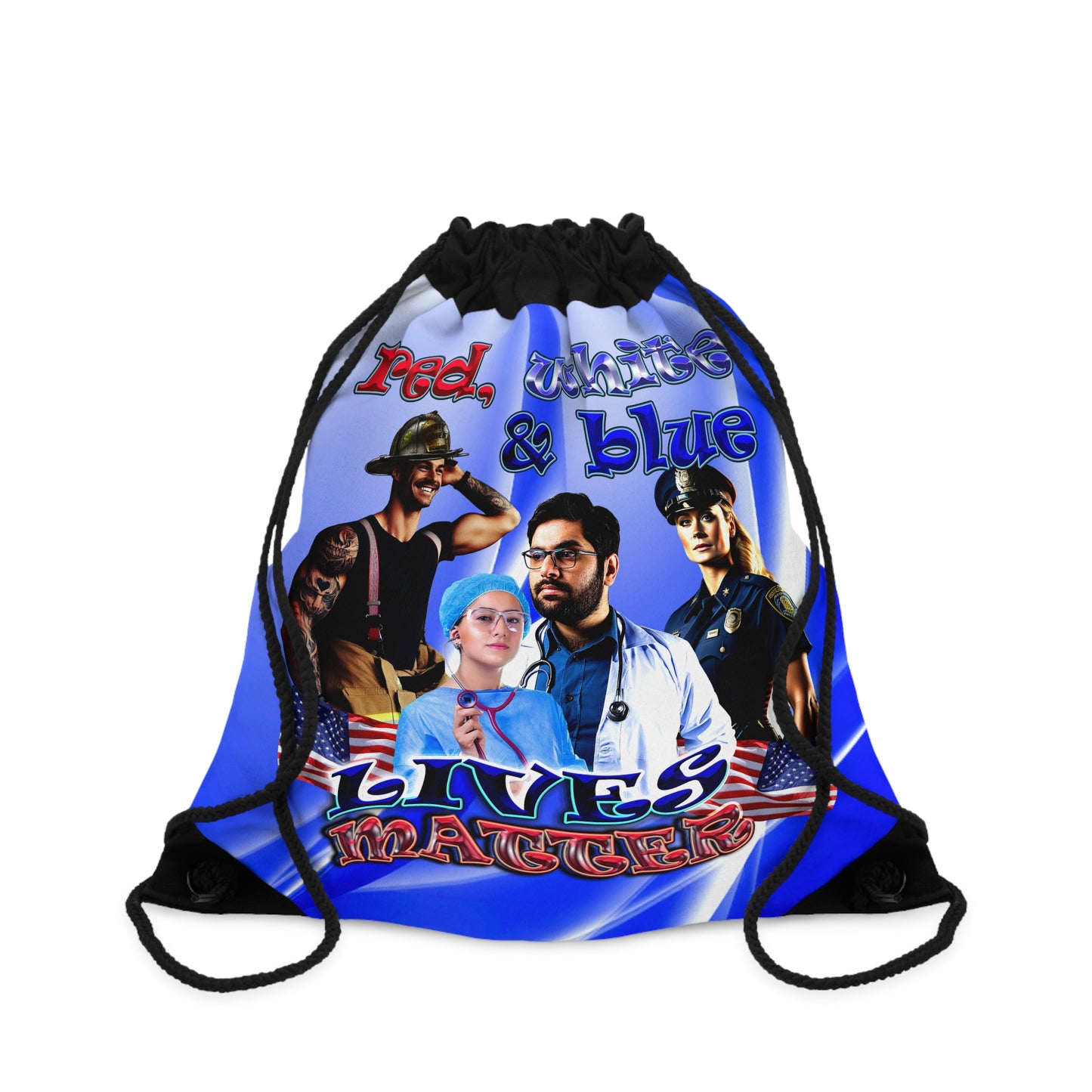 rw&b lives matter - Drawstring Bag (blue-white wave)
