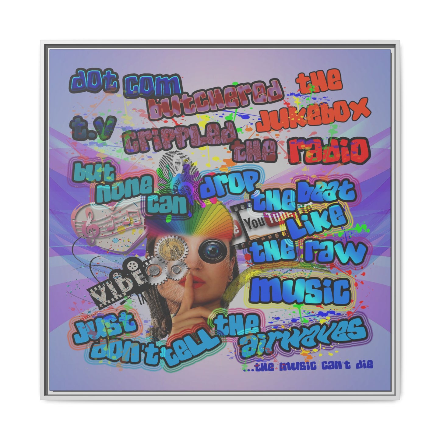 drop the beat - framed canvas art (light blue-pink wave)