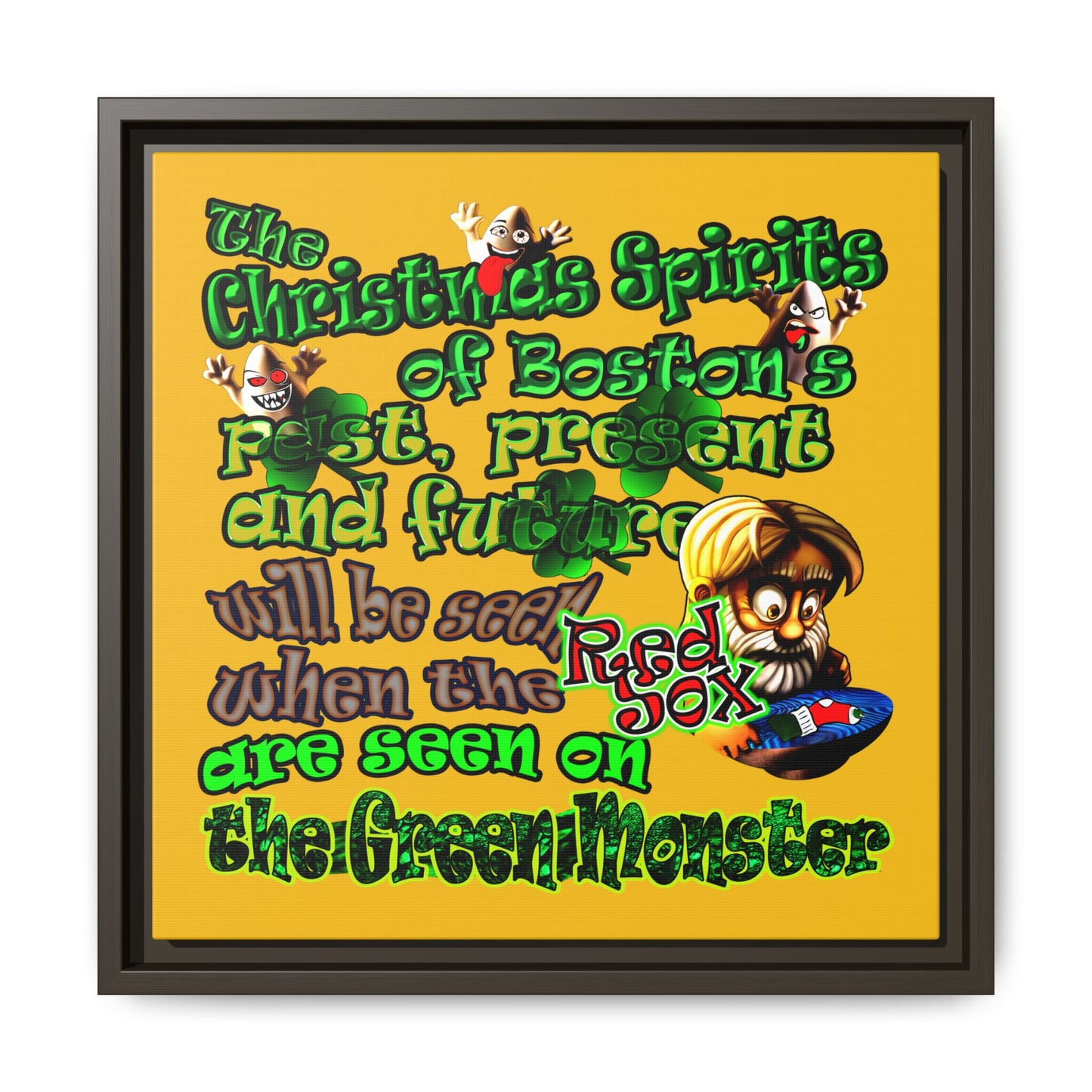 christmas spirits of boston - framed canvas art (yellow)