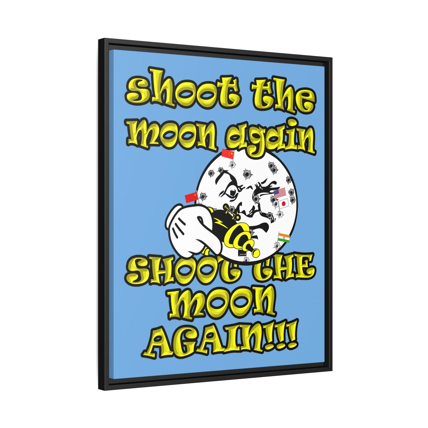 shoot the moon again - framed canvas art (light blue)