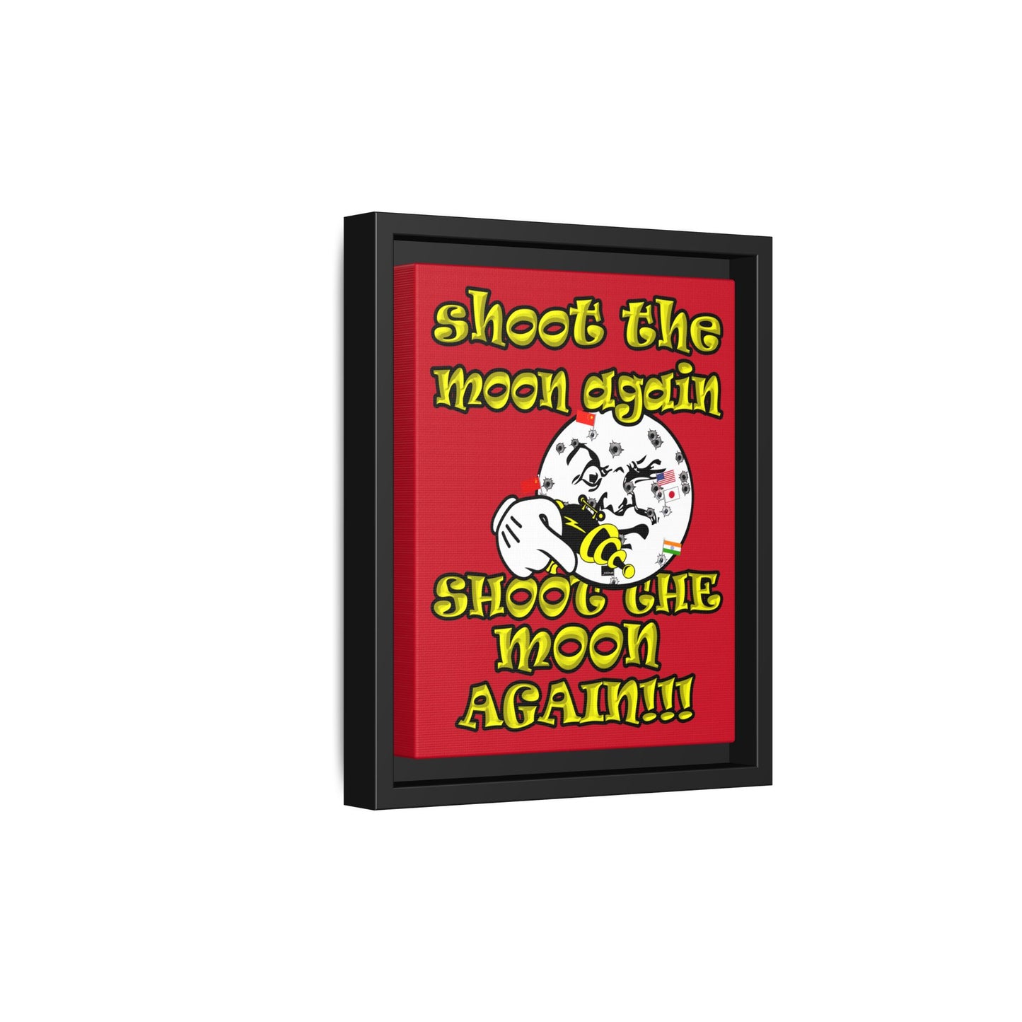 shoot the moon again - framed canvas art (dark red)