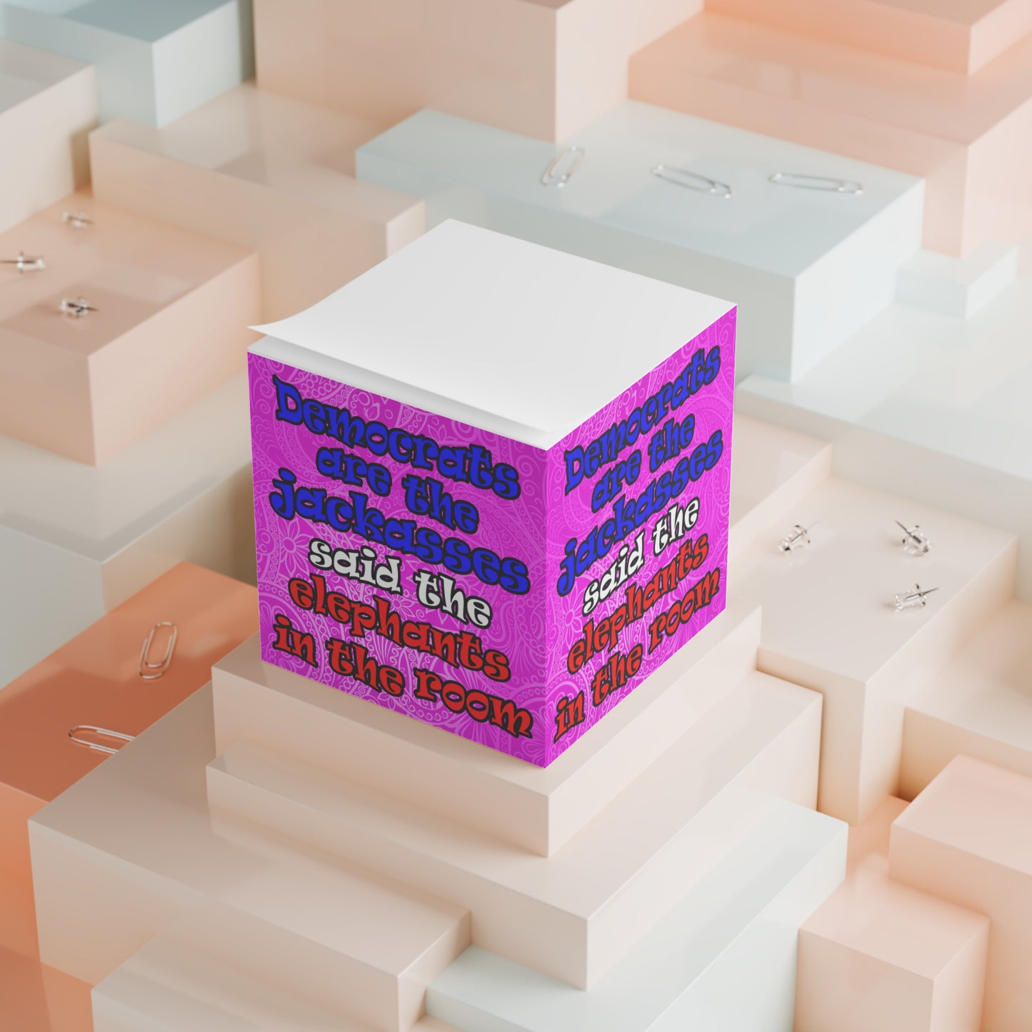 donkeys and elephants - note cube (pink swirl)