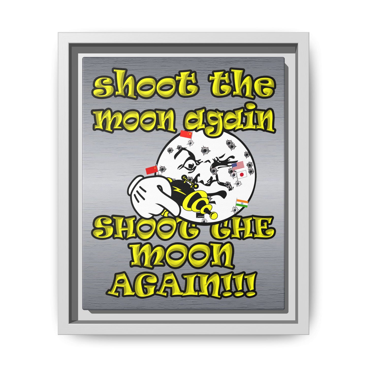 shoot the moon again - framed canvas art (brushed nickel)