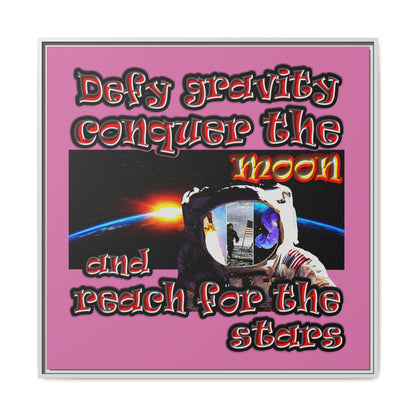 defy conquer reach - framed canvas art (light pink)