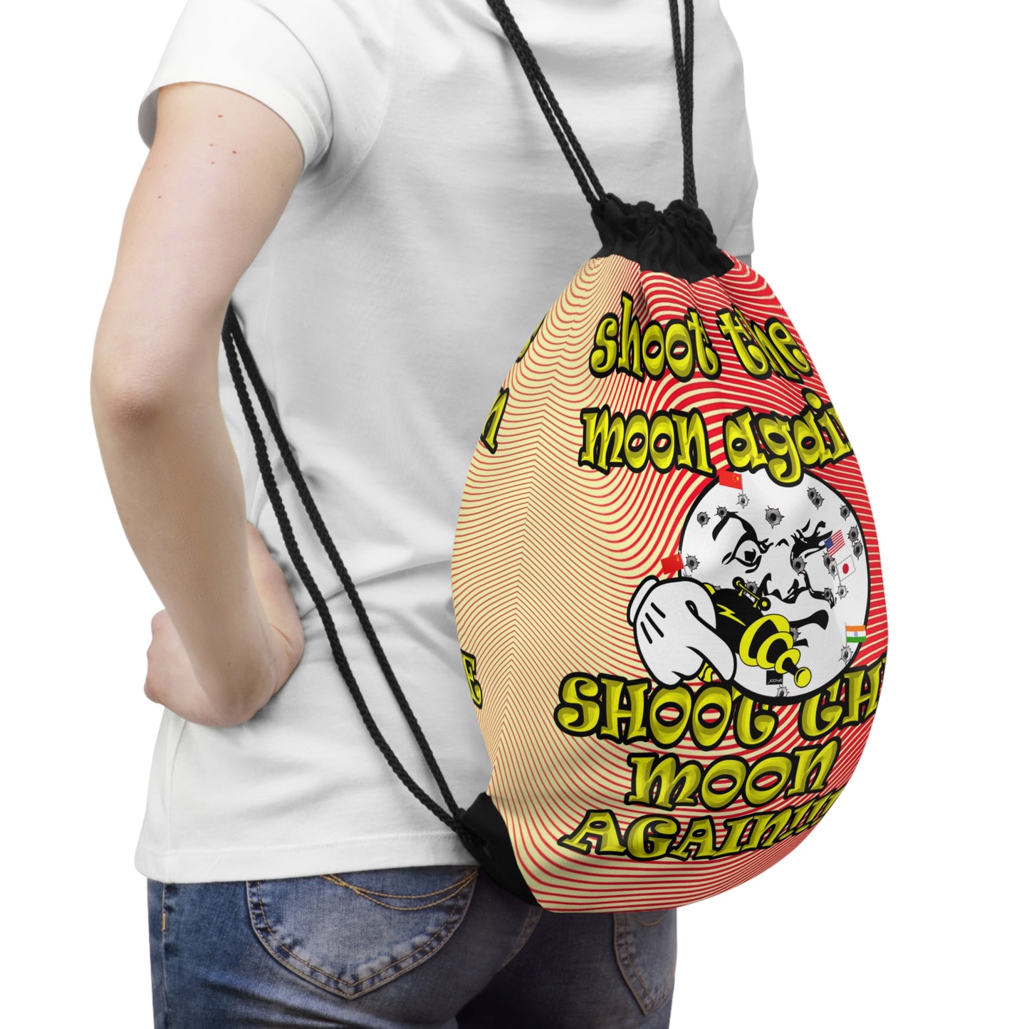 shoot the moon again - Drawstring Bag (yellow-orange wave)