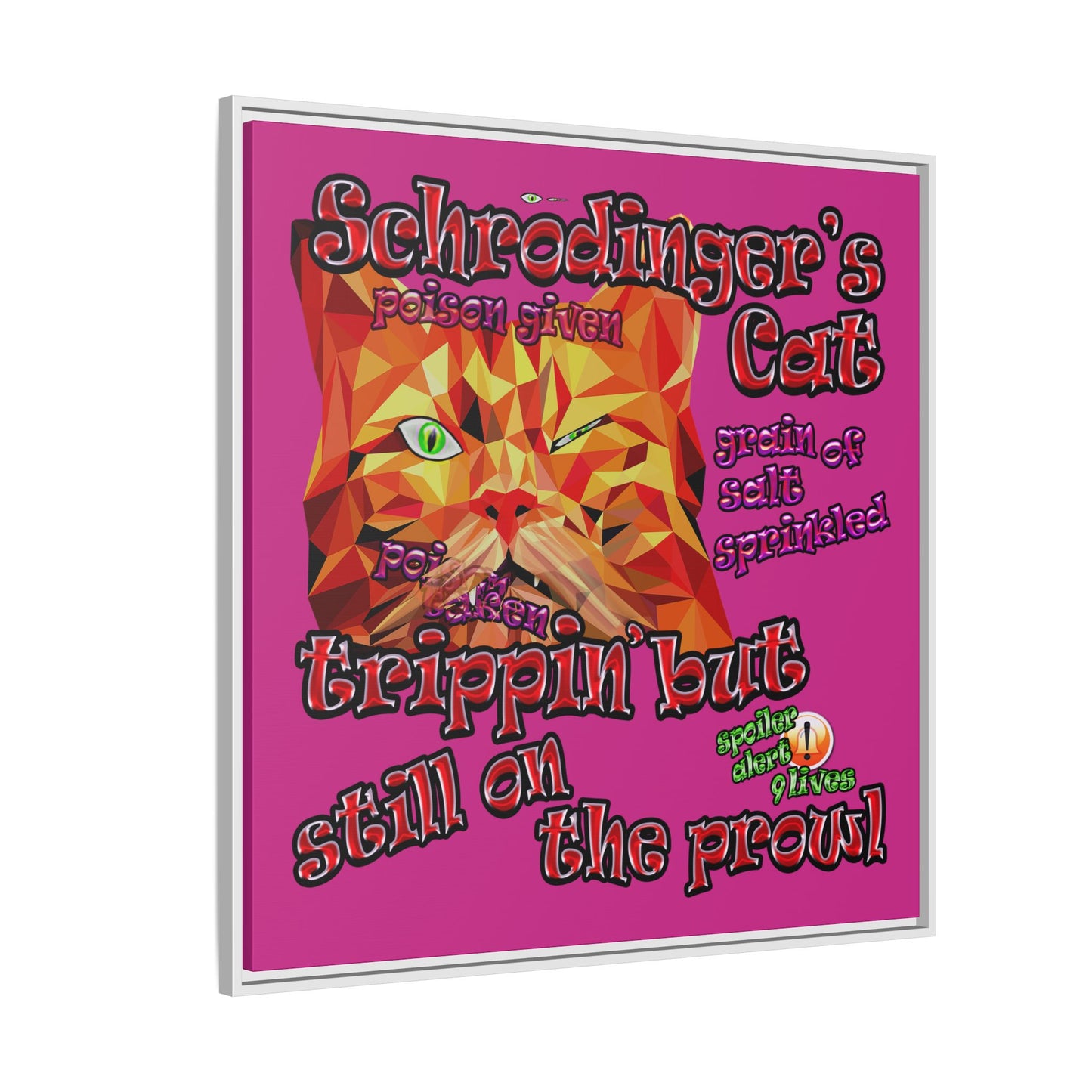 schrodinger's cat - framed canvas art (pink)