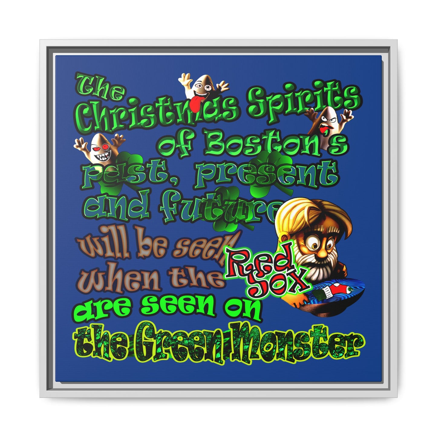 christmas spirits of boston - framed canvas art (dark blue)