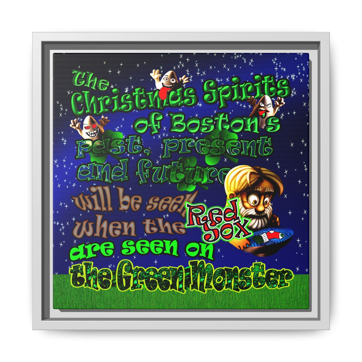 christmas spirits of boston - framed canvas art ('snoops' background)