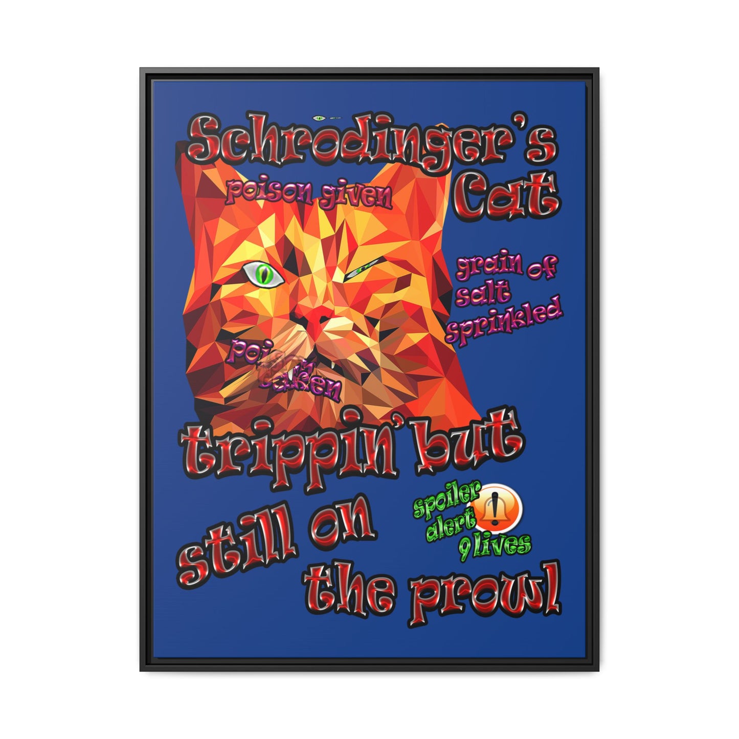 schrodinger's cat - framed canvas art (dark blue)