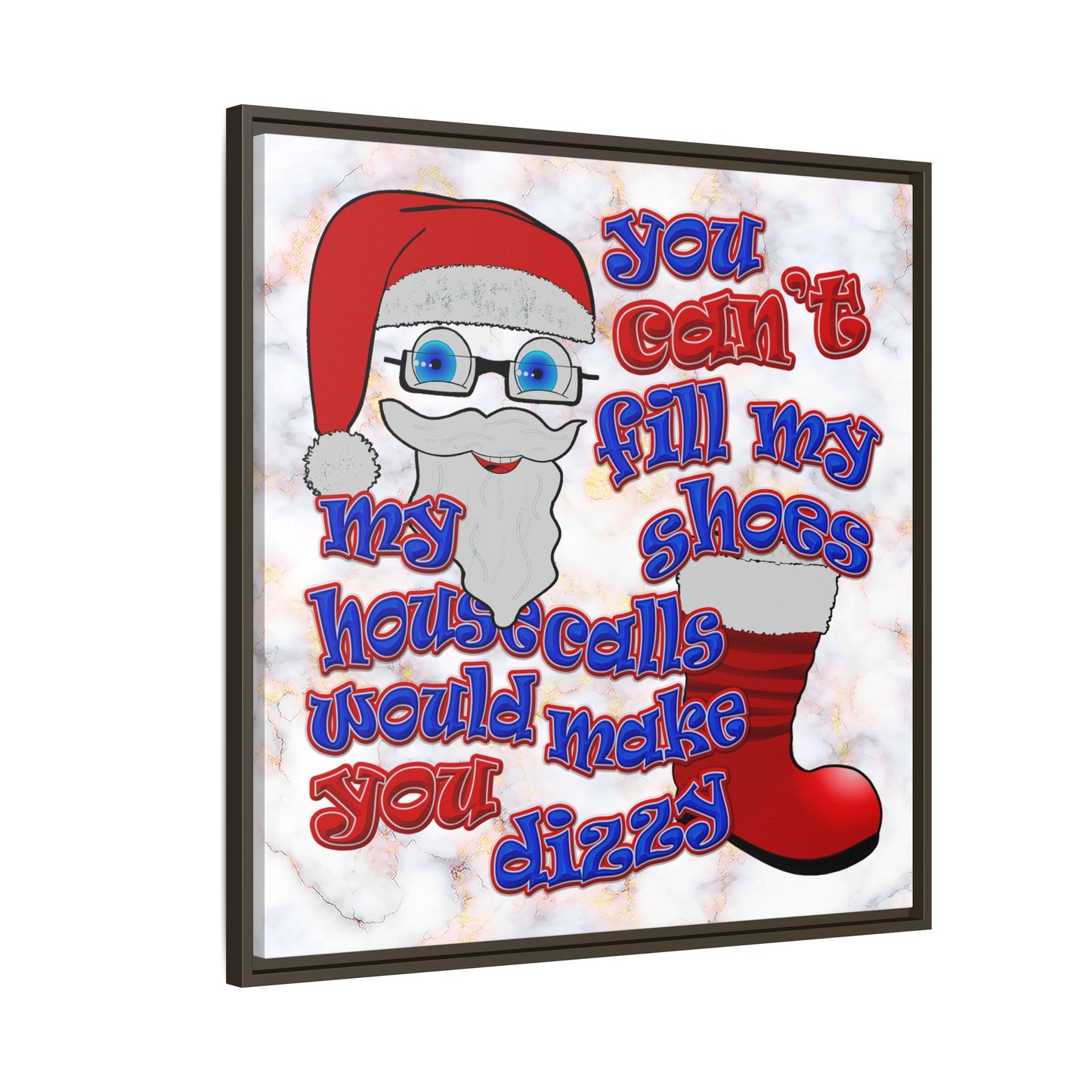 santa's shoes - framed canvas art (white marble)