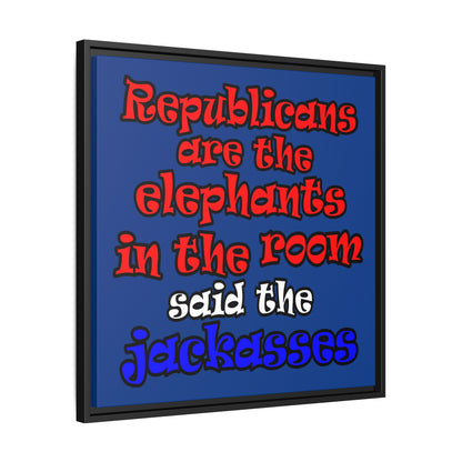 donkeys and elephants - framed canvas art (dark blue)