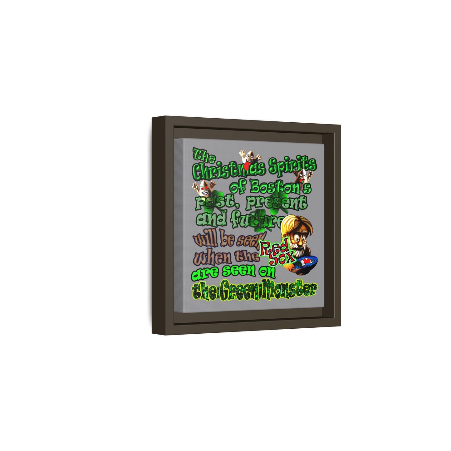 christmas spirits of boston - framed canvas art (grey)