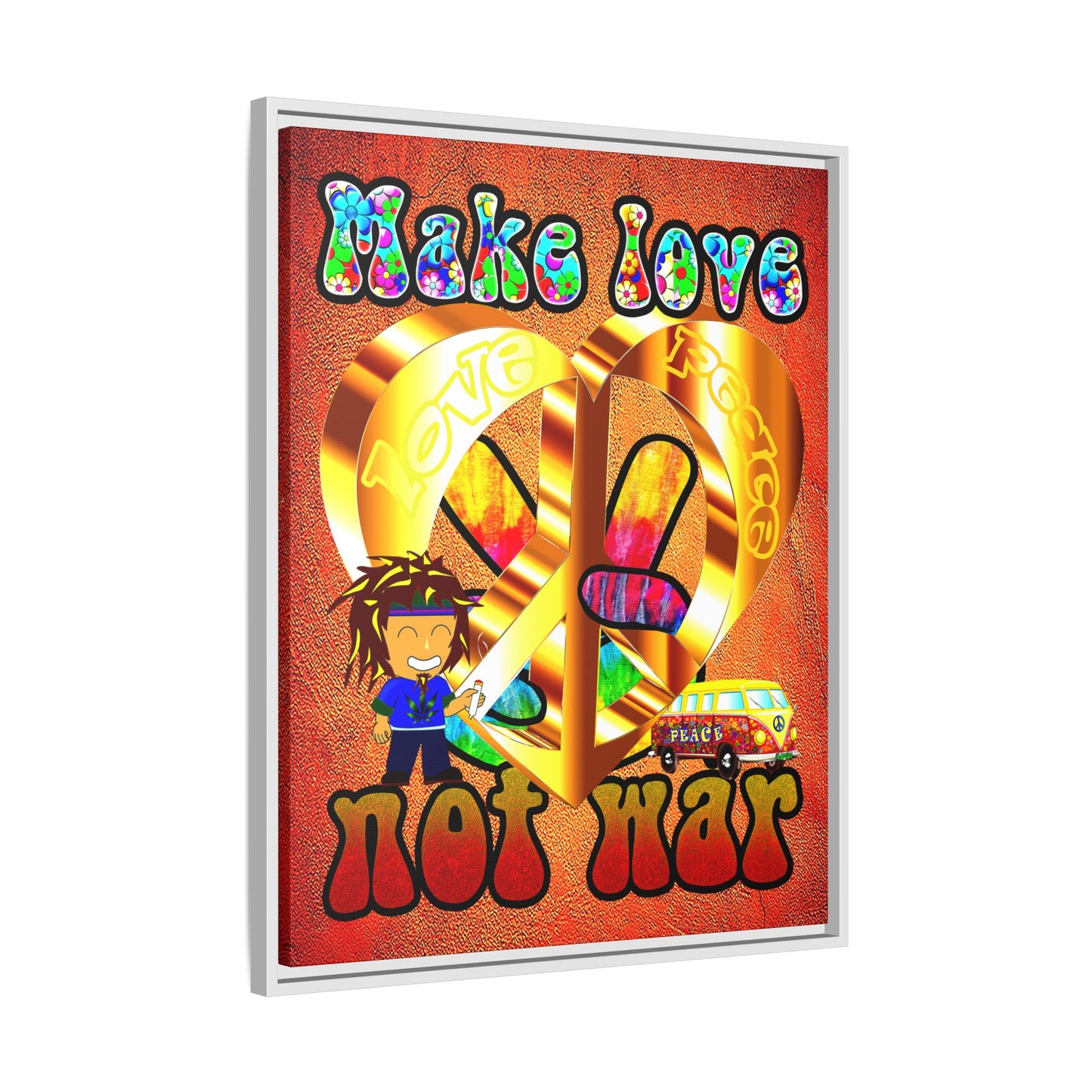 love peace - framed canvas art (burnt orange)
