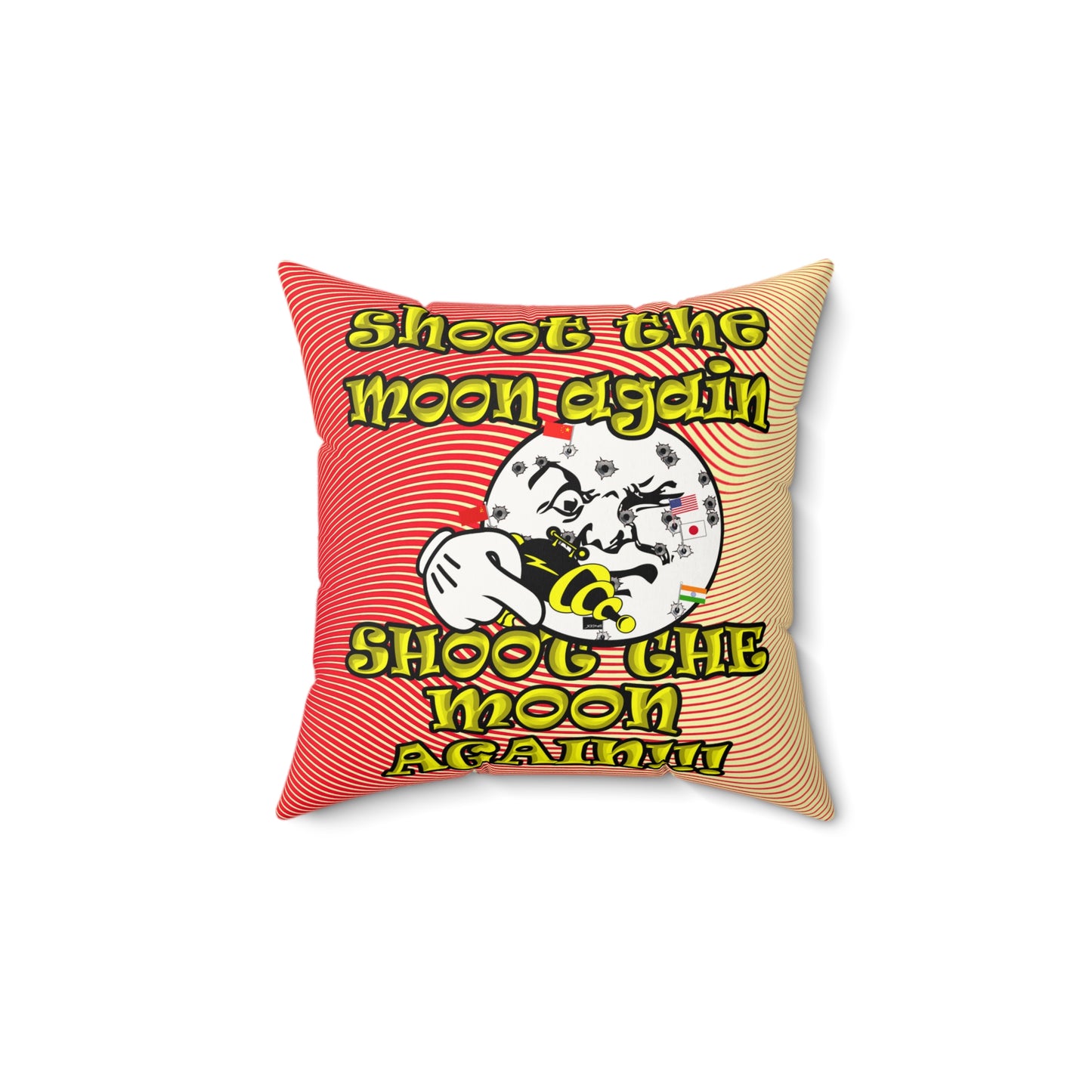 shoot the moon again - Faux Suede Square Pillow - (yellow-orange wave)