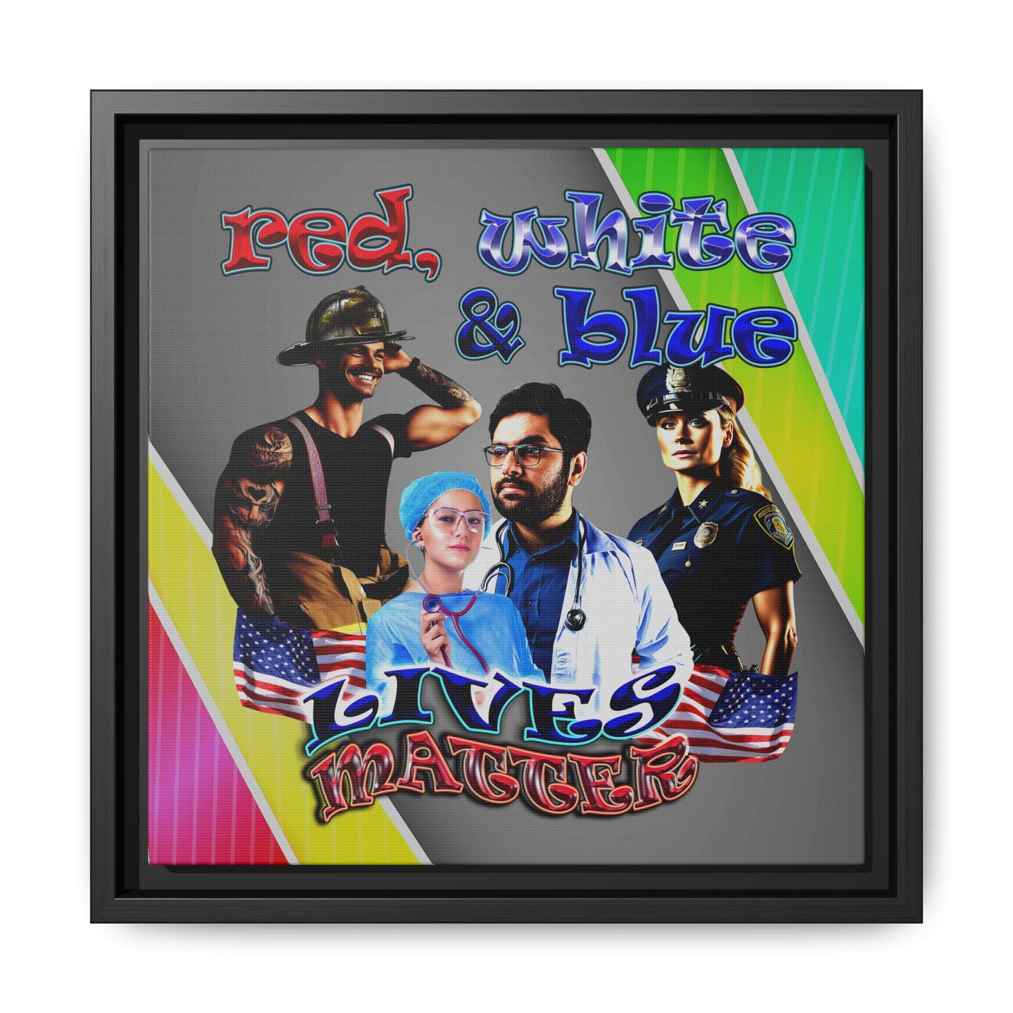 rw&b lives matter - framed canvas art (rainbow split)