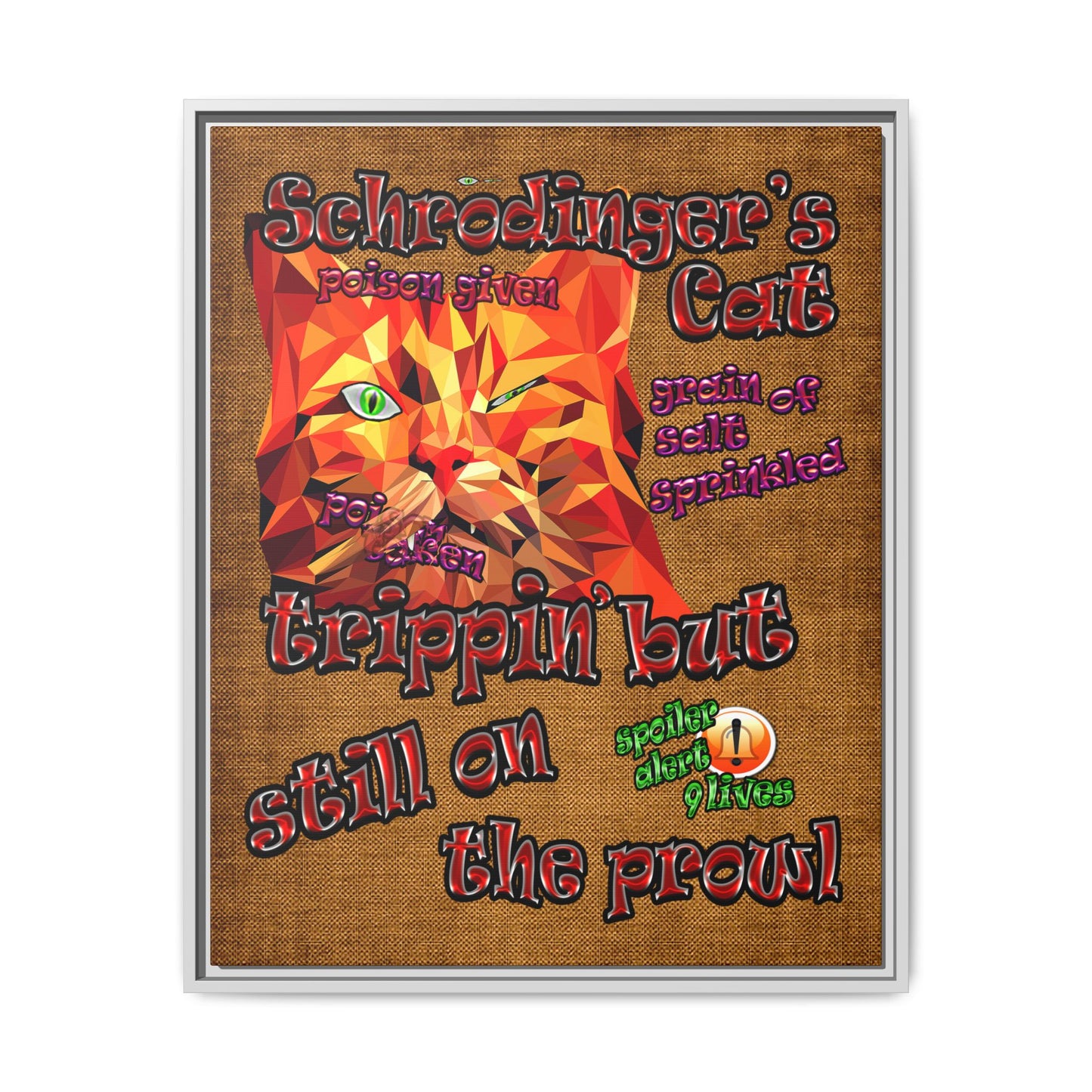 schrodinger's cat - framed canvas art (brown papyrus)