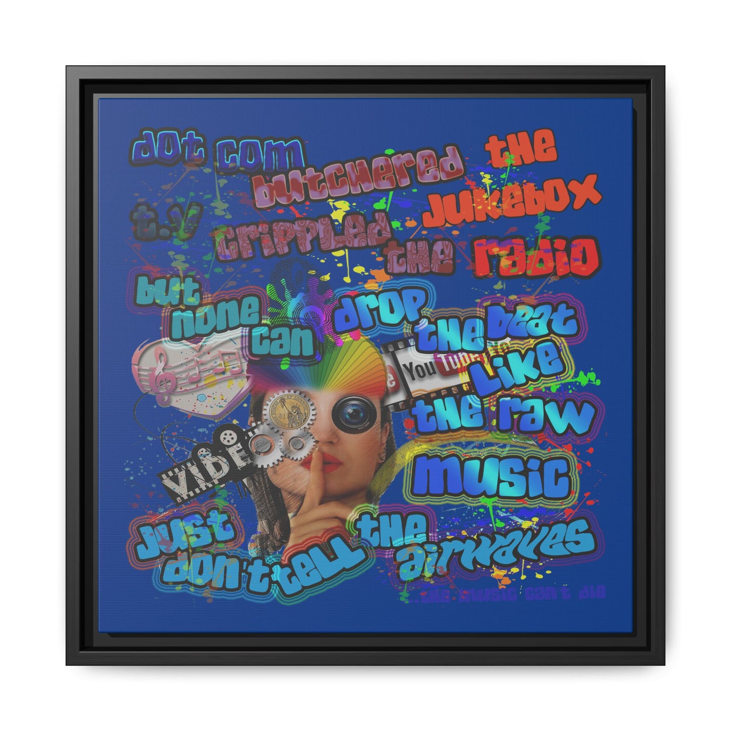 drop the beat - framed canvas art (dark blue)