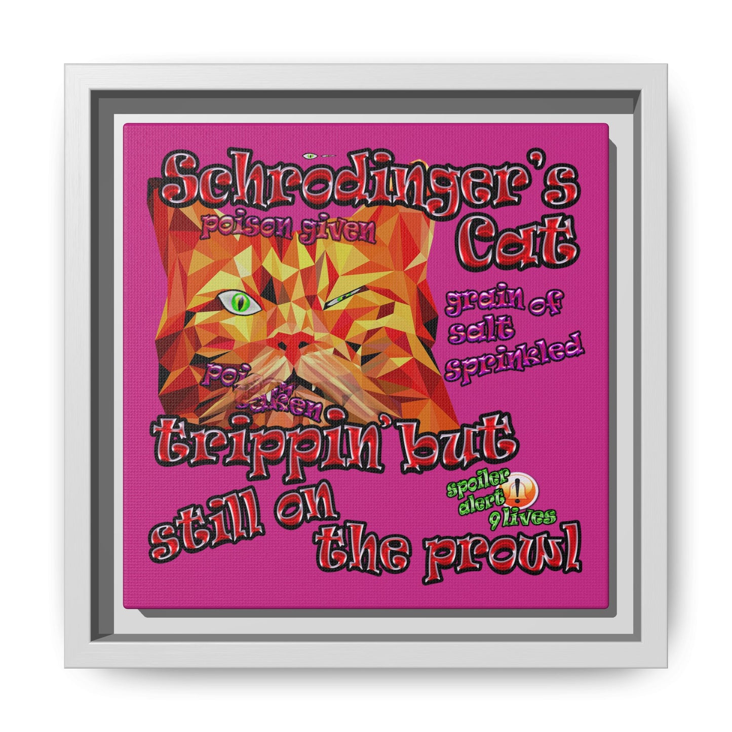 schrodinger's cat - framed canvas art (pink)