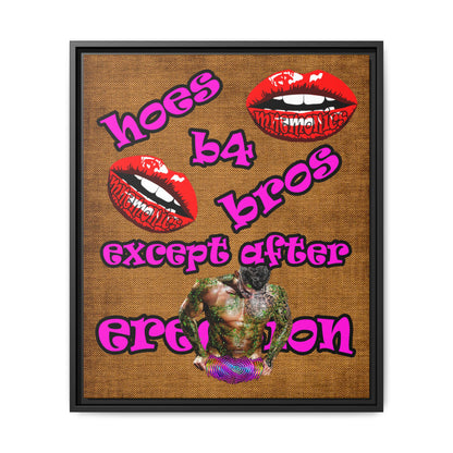 hoes b4 bros - framed canvas art (brown papyrus)