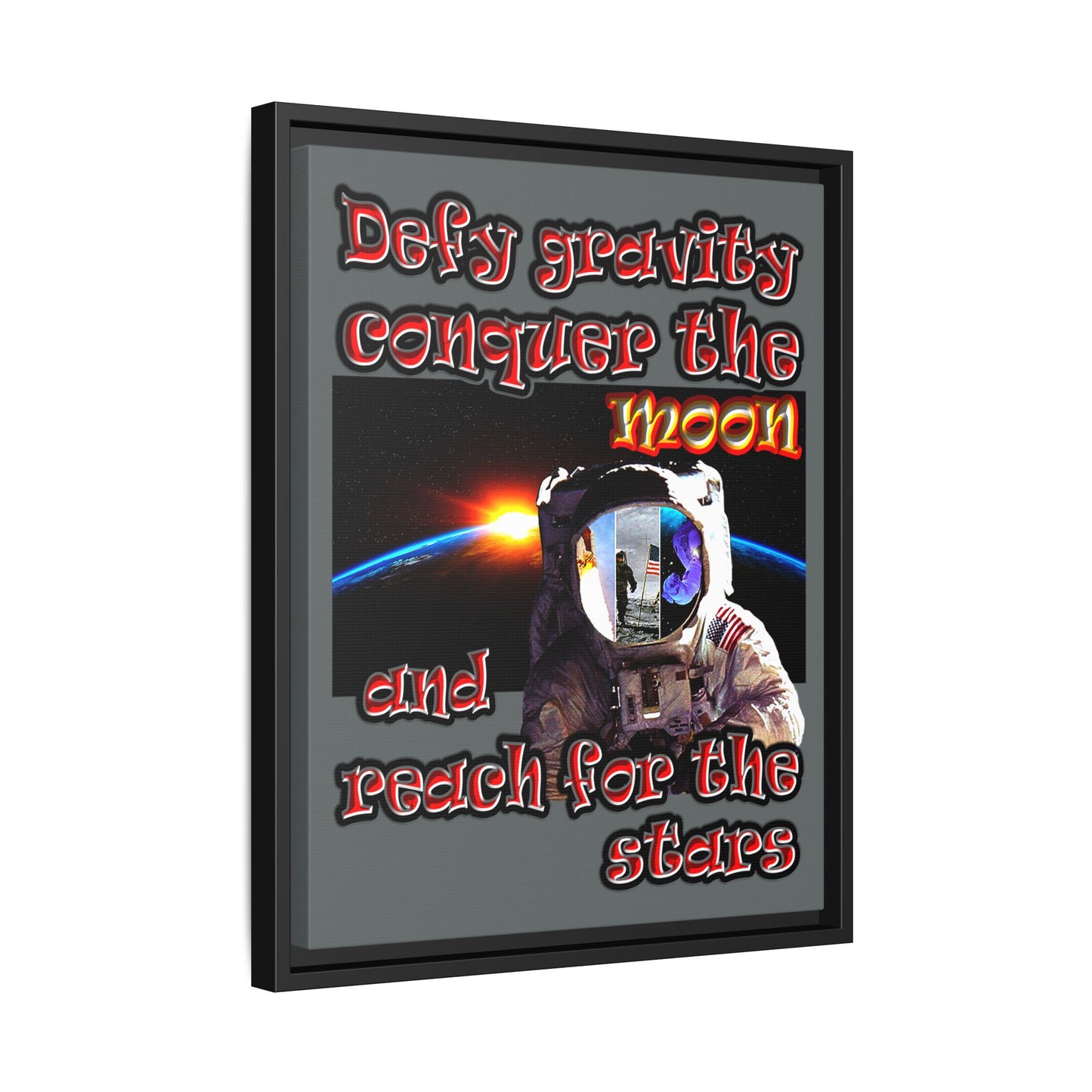 defy conquer reach - framed canvas art (dark grey)