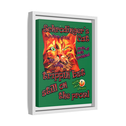 schrodinger's cat - framed canvas art (dark green)