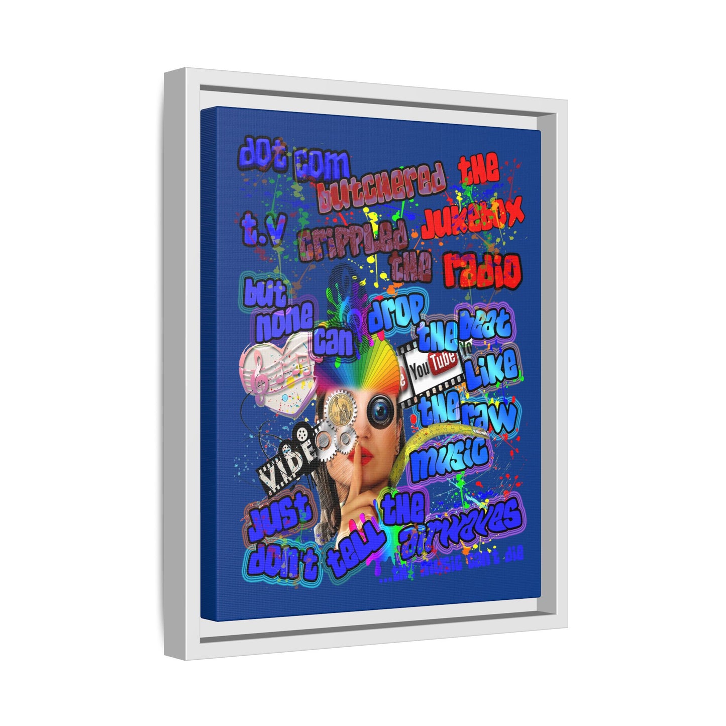 drop the beat - framed canvas art (dark blue)