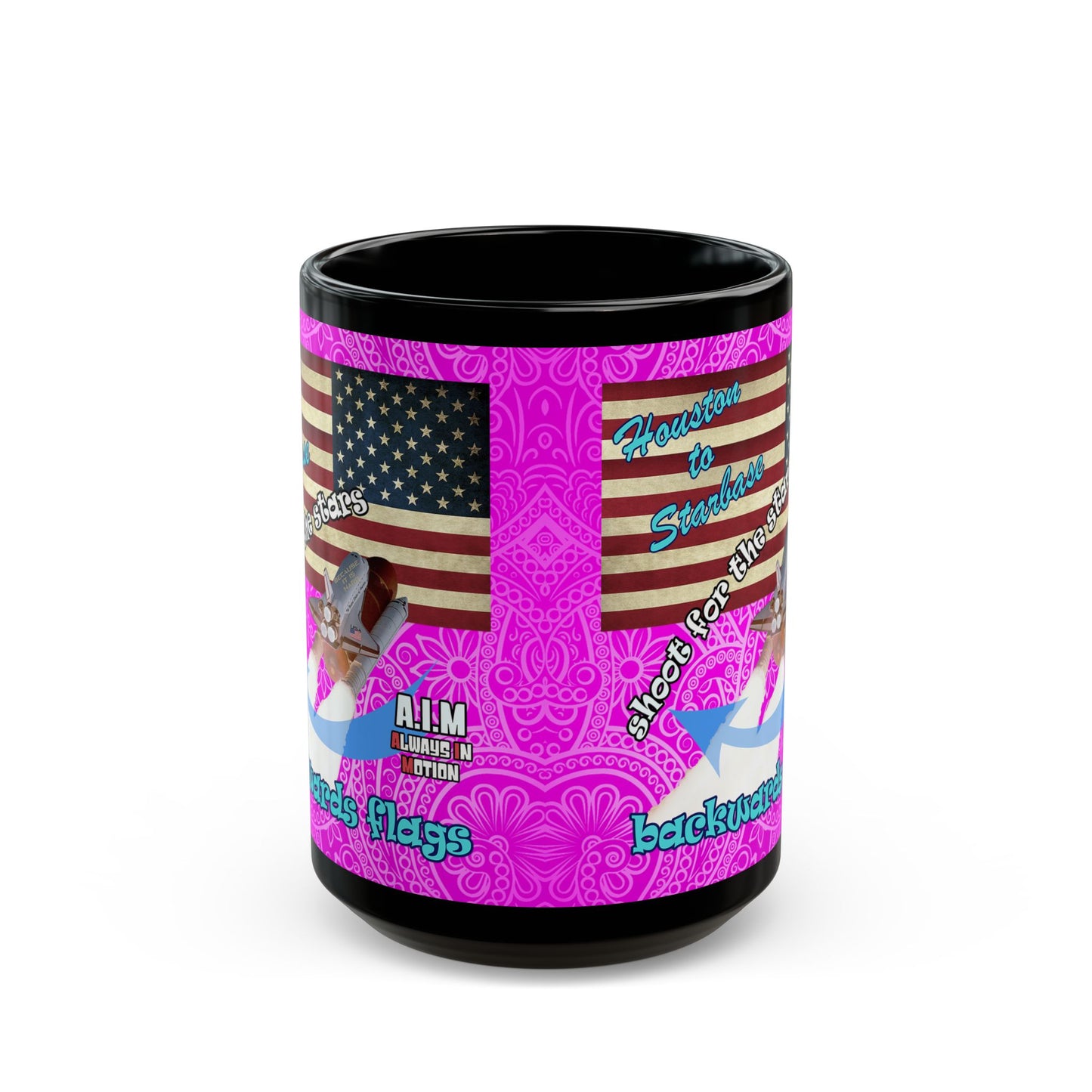 shoot for the stars - Black Mug (pink swirl)