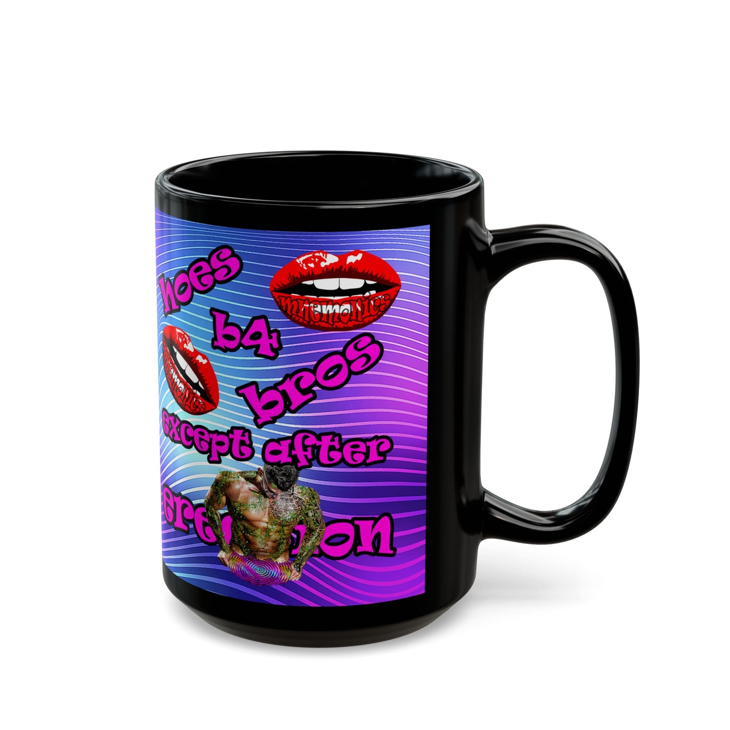 hoes b4 bros - Black Mug (purple wave)