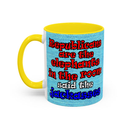 donkeys and elephants - Accent Mug (faded blue)
