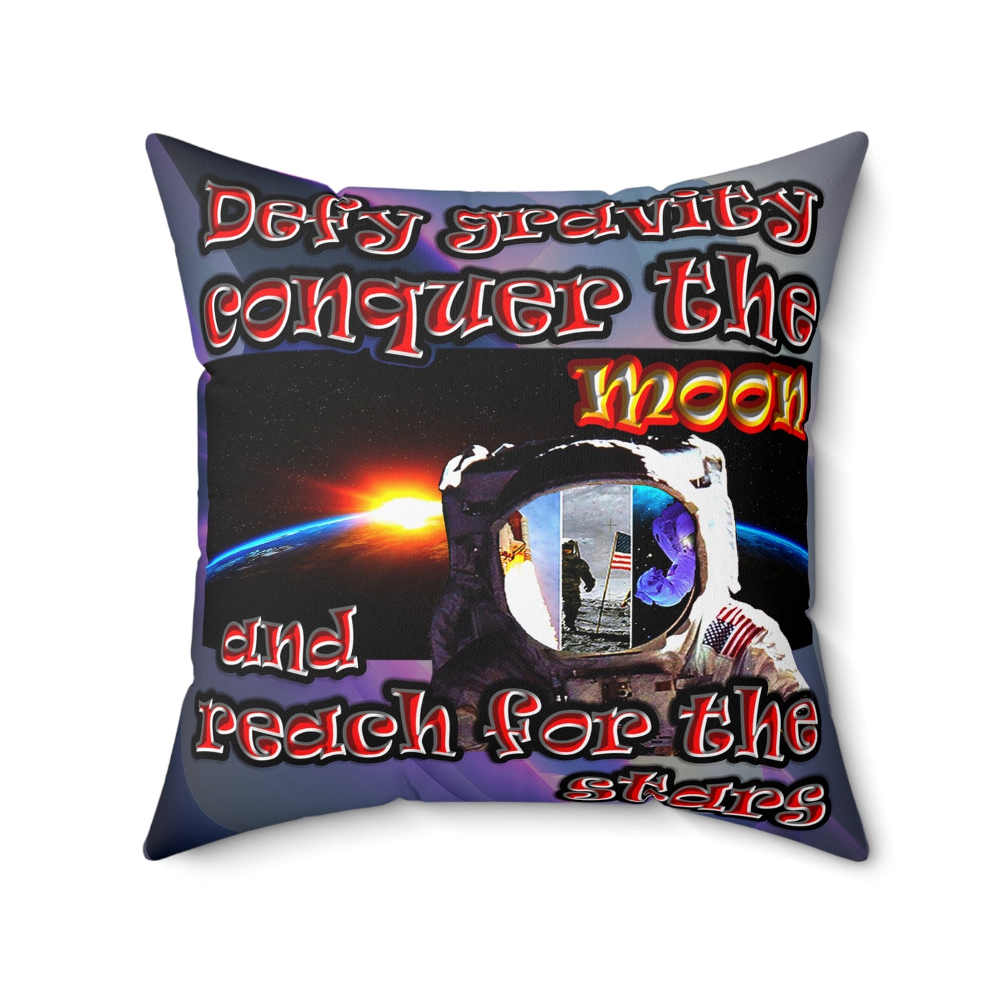 defy conquer reach - Spun Polyester Square Pillow - (grey-pink wave)