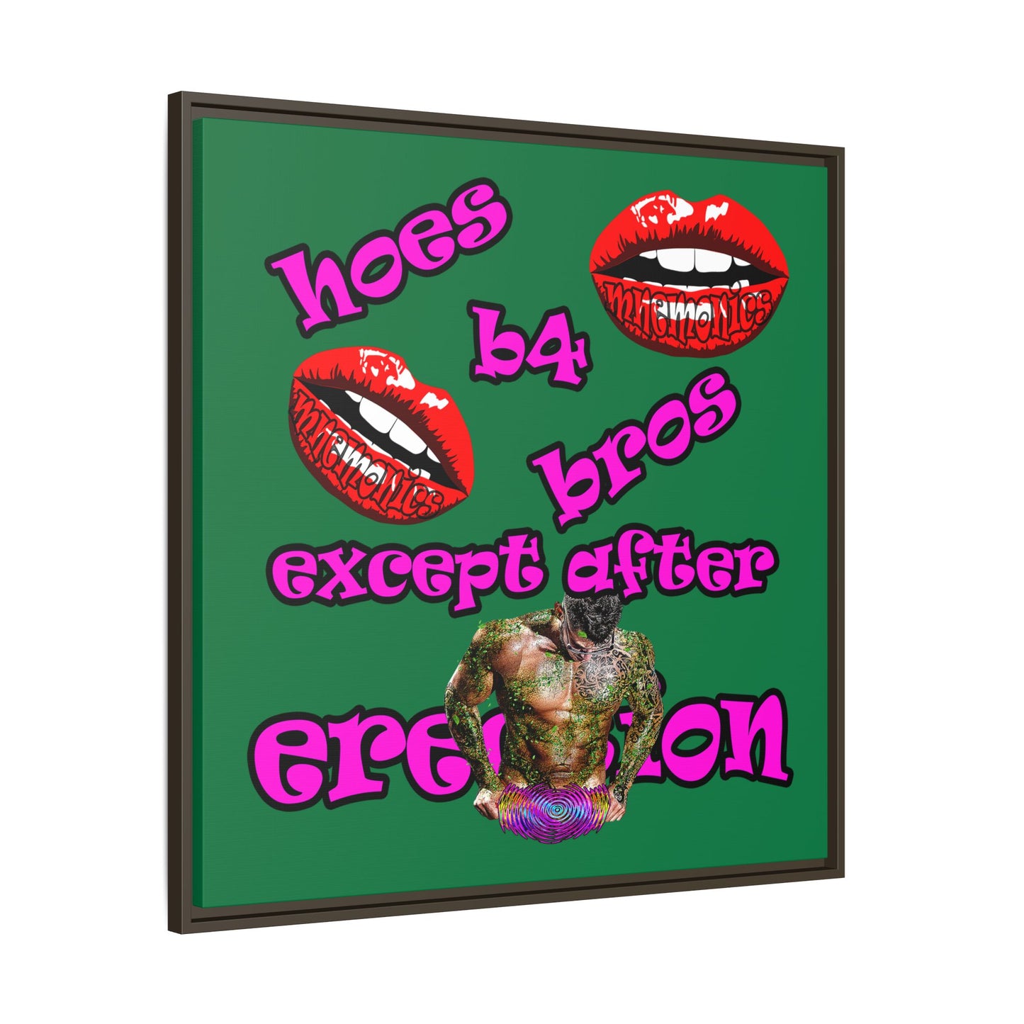hoes b4 bros - framed canvas art (dark green)