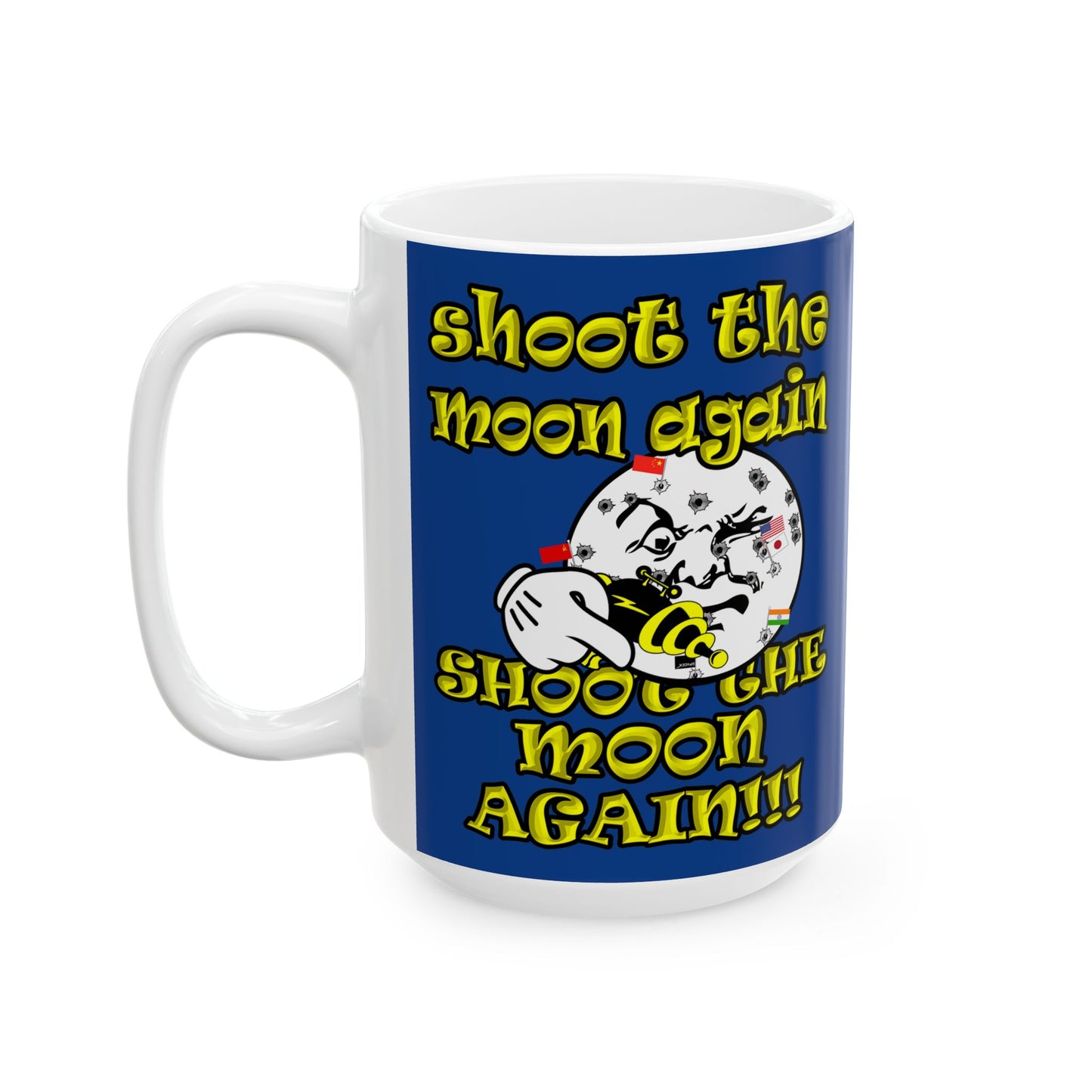 shoot the moon again - White Mug (dark blue)