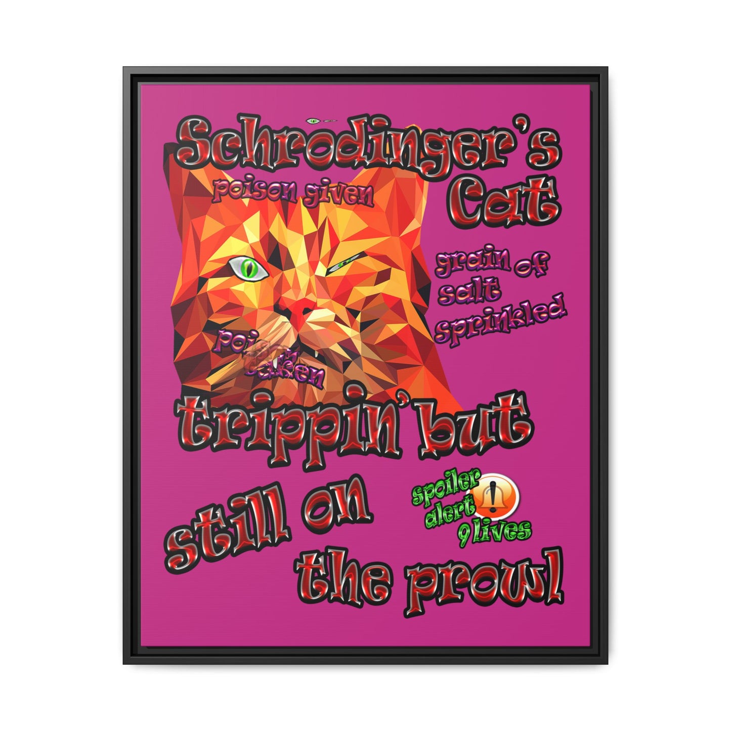 schrodinger's cat - framed canvas art (pink)