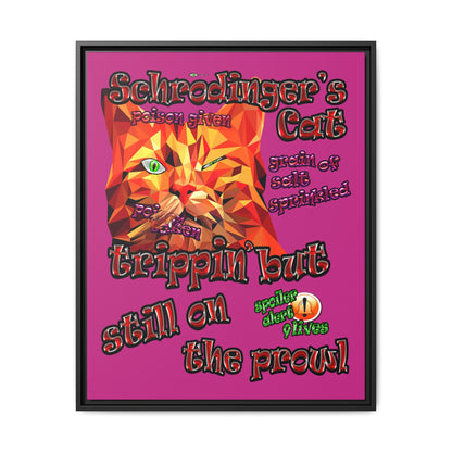 schrodinger's cat - framed canvas art (pink)