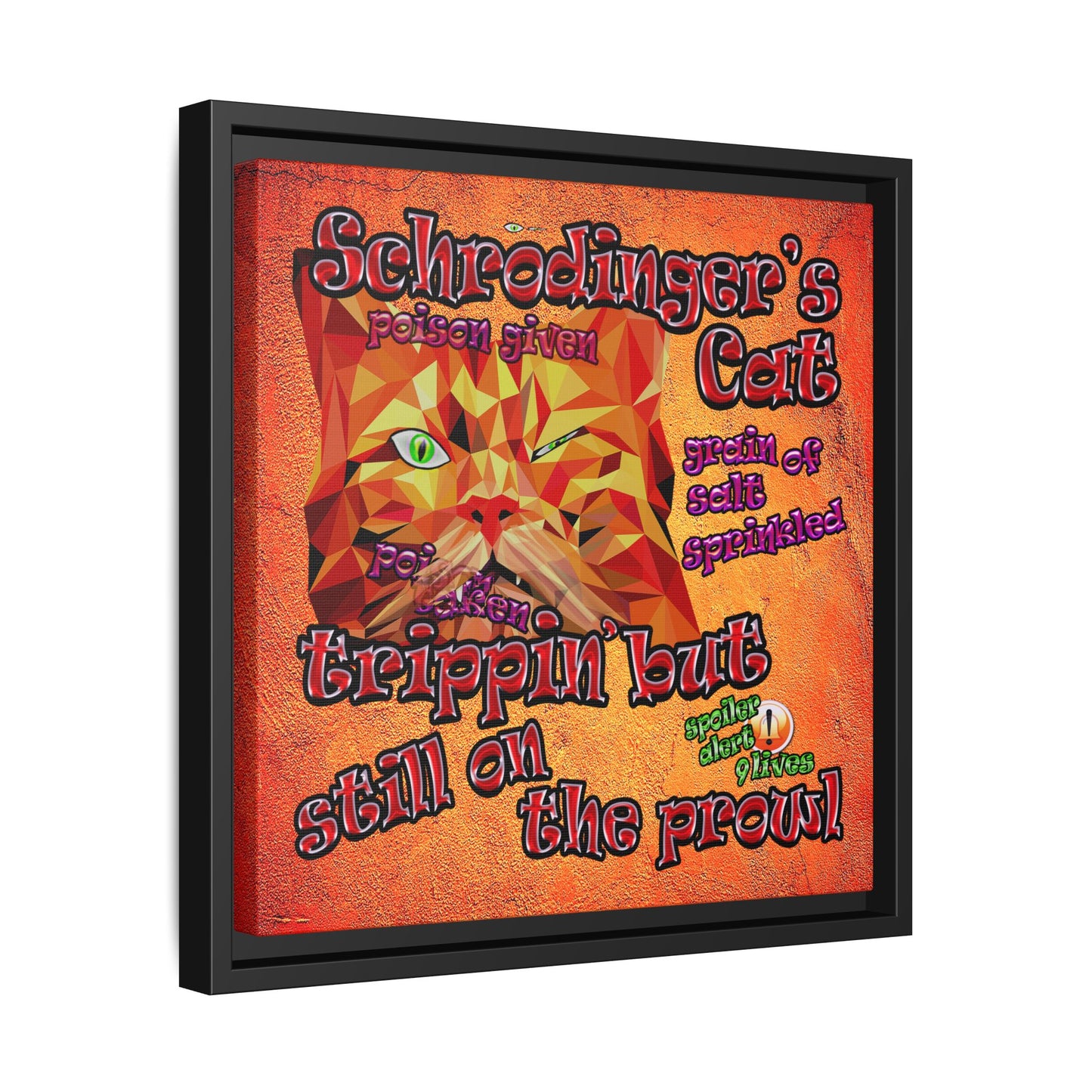 schrodinger's cat - framed canvas art (burnt orange)