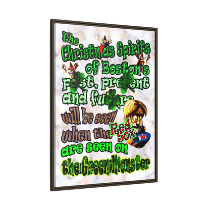 christmas spirits of boston - framed canvas art (white marble)