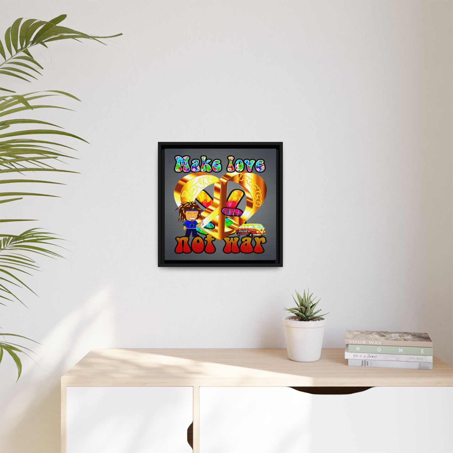 love peace - framed canvas art (grey-light grey)