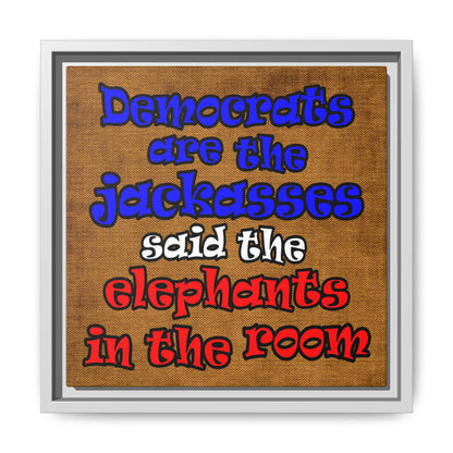 donkeys and elephants - framed canvas art (brown papyrus)