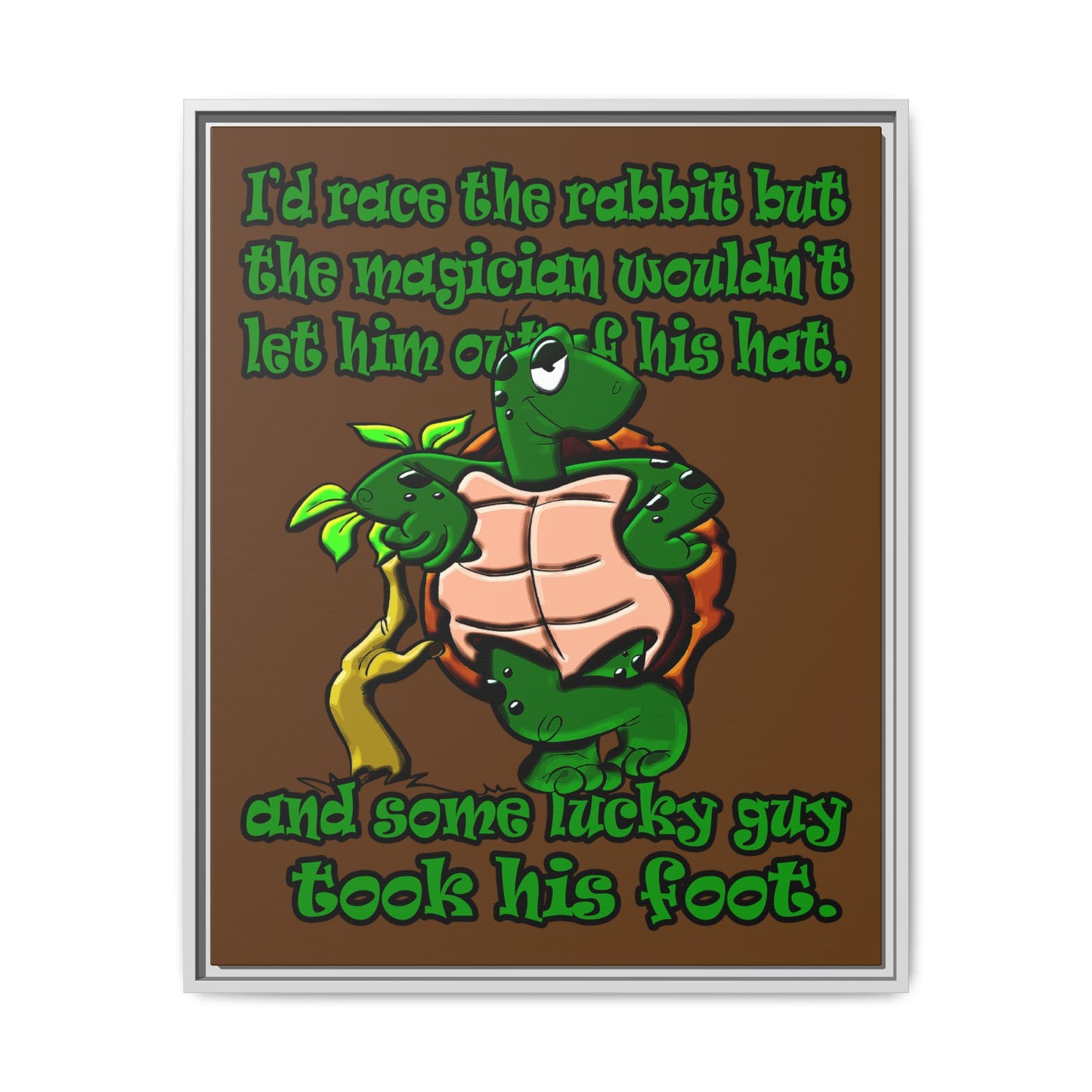turtle race - framed canvas art (brown)