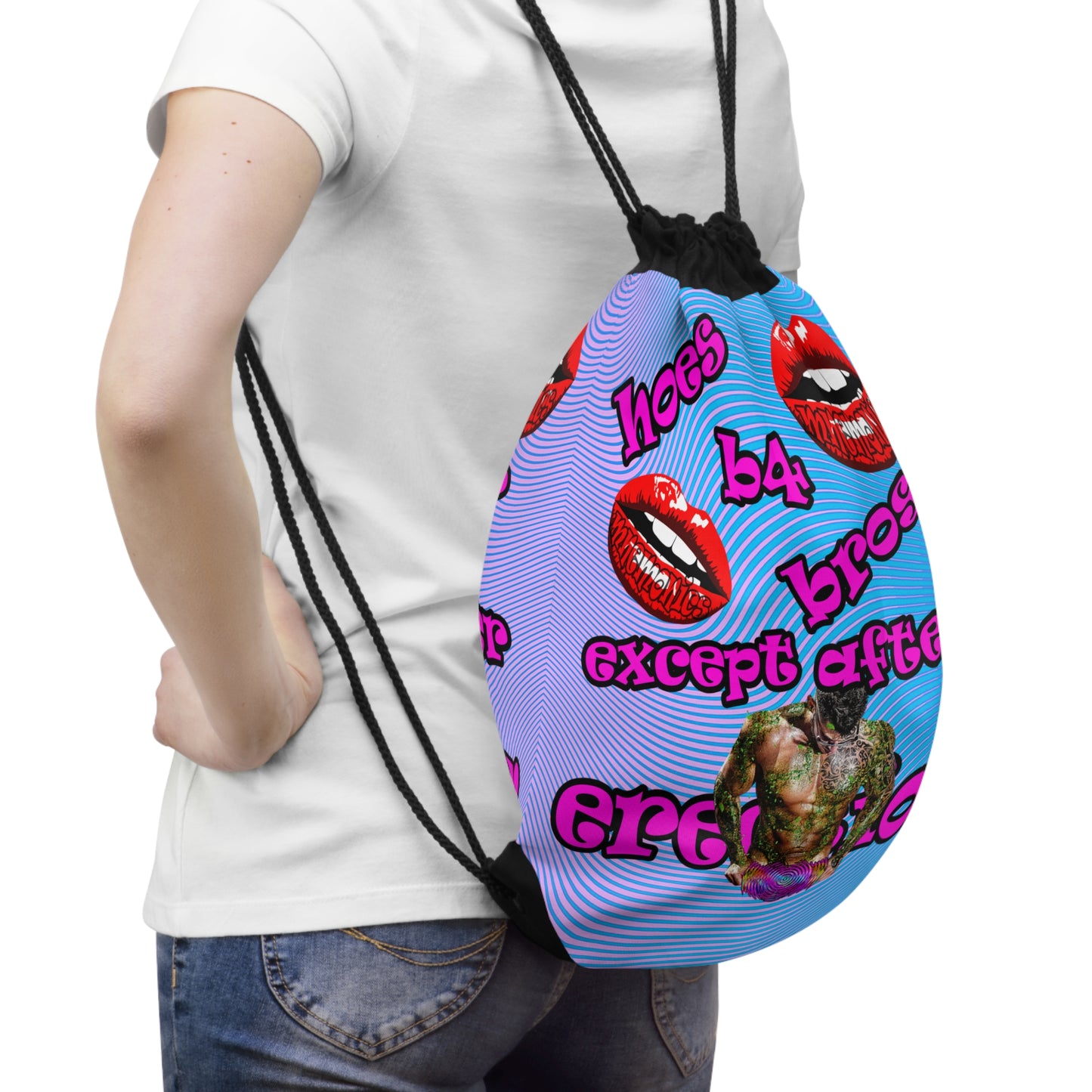 hoes b4 bros - Drawstring Bag (light blue-purple wave)