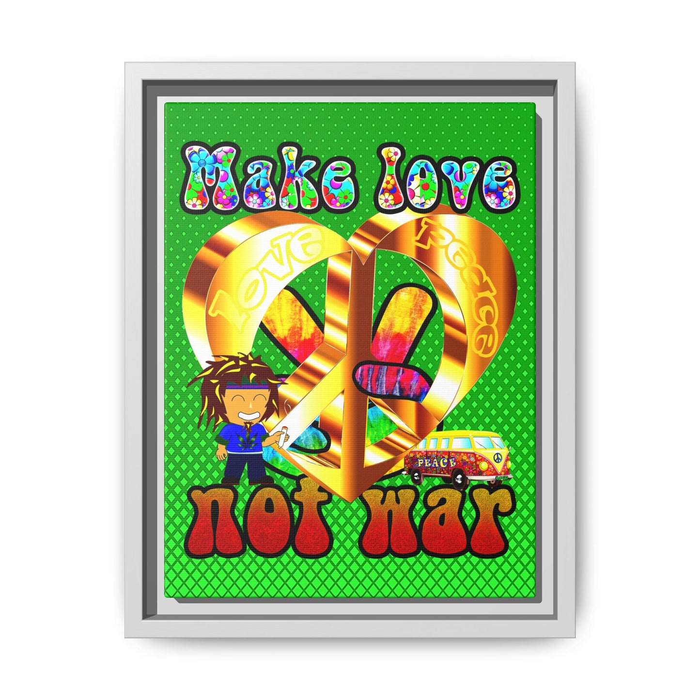 love peace - framed canvas art (logo green)