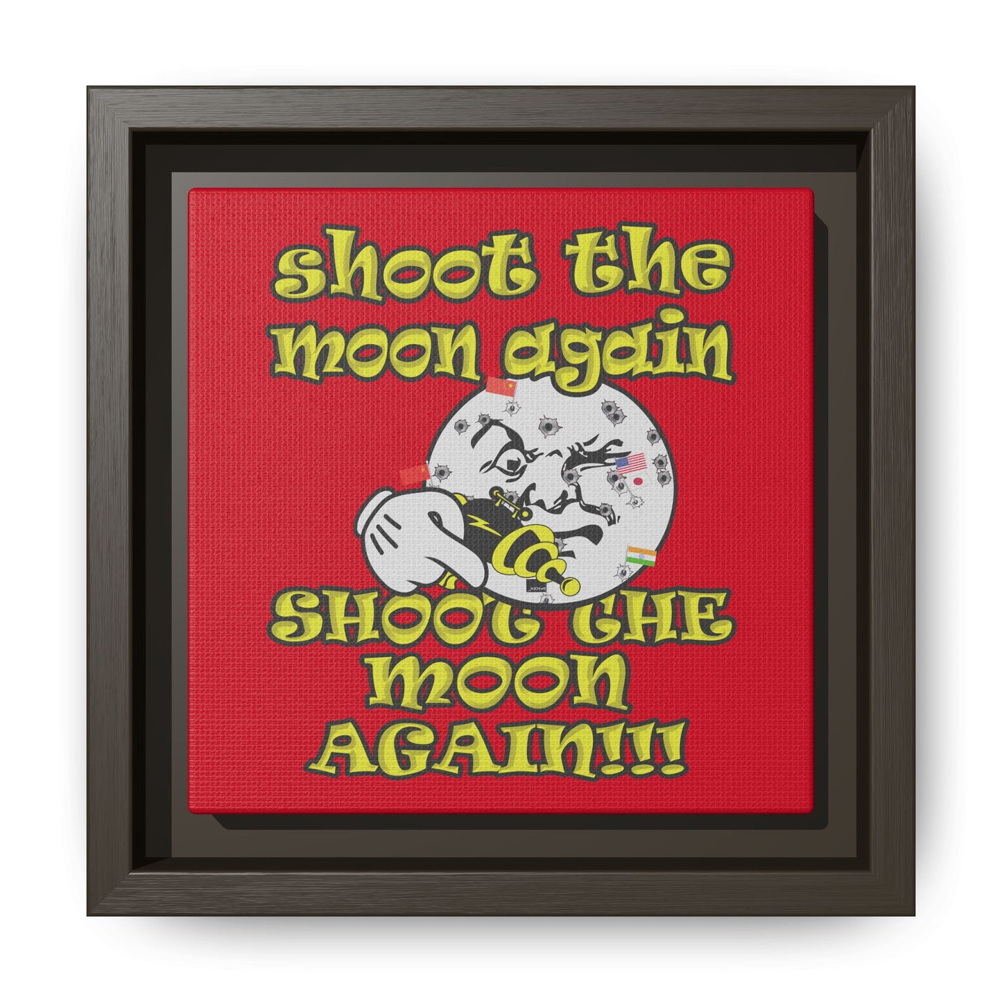 shoot the moon again - framed canvas art (dark red)