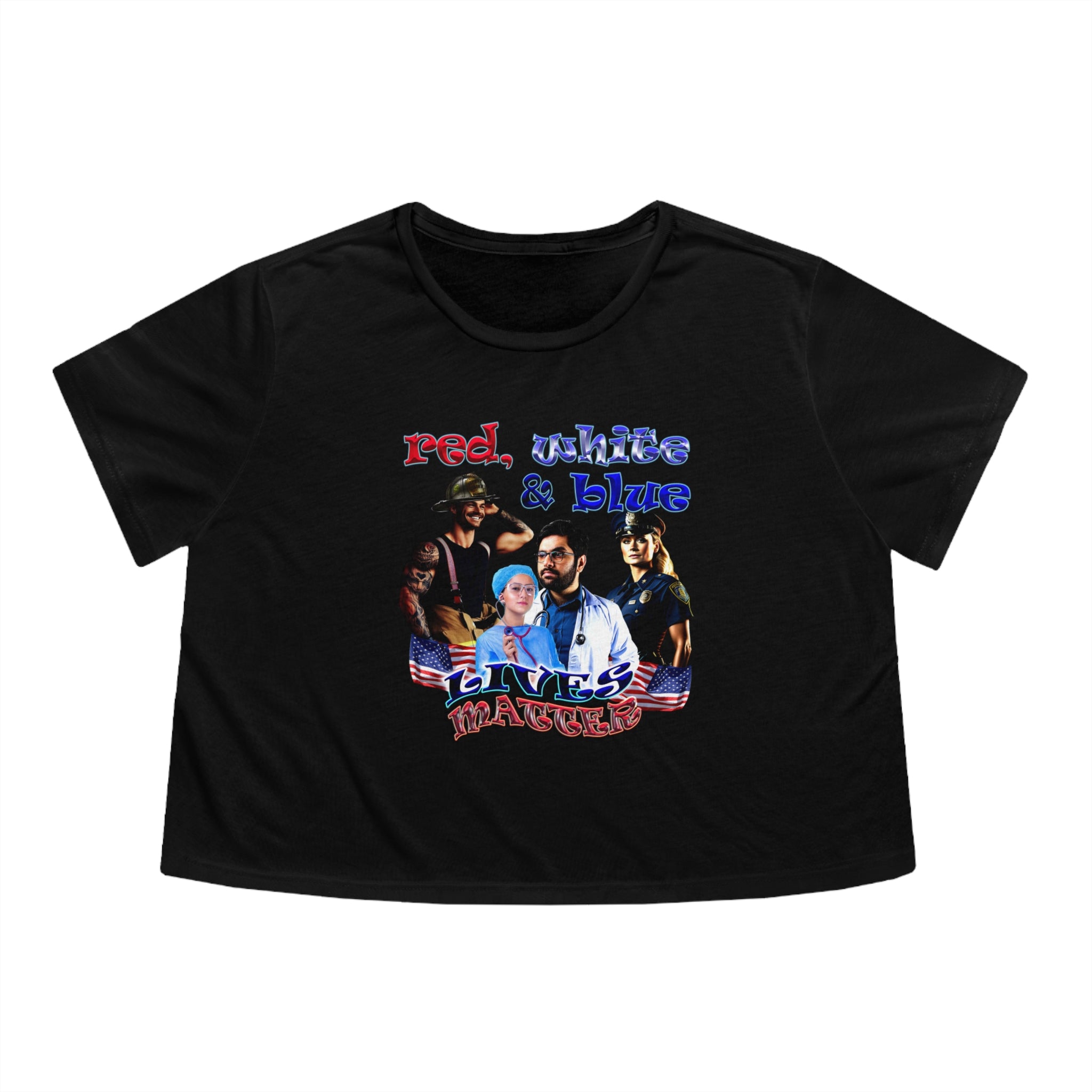 rw&b lives matter - Women's Flowy Cropped Tee