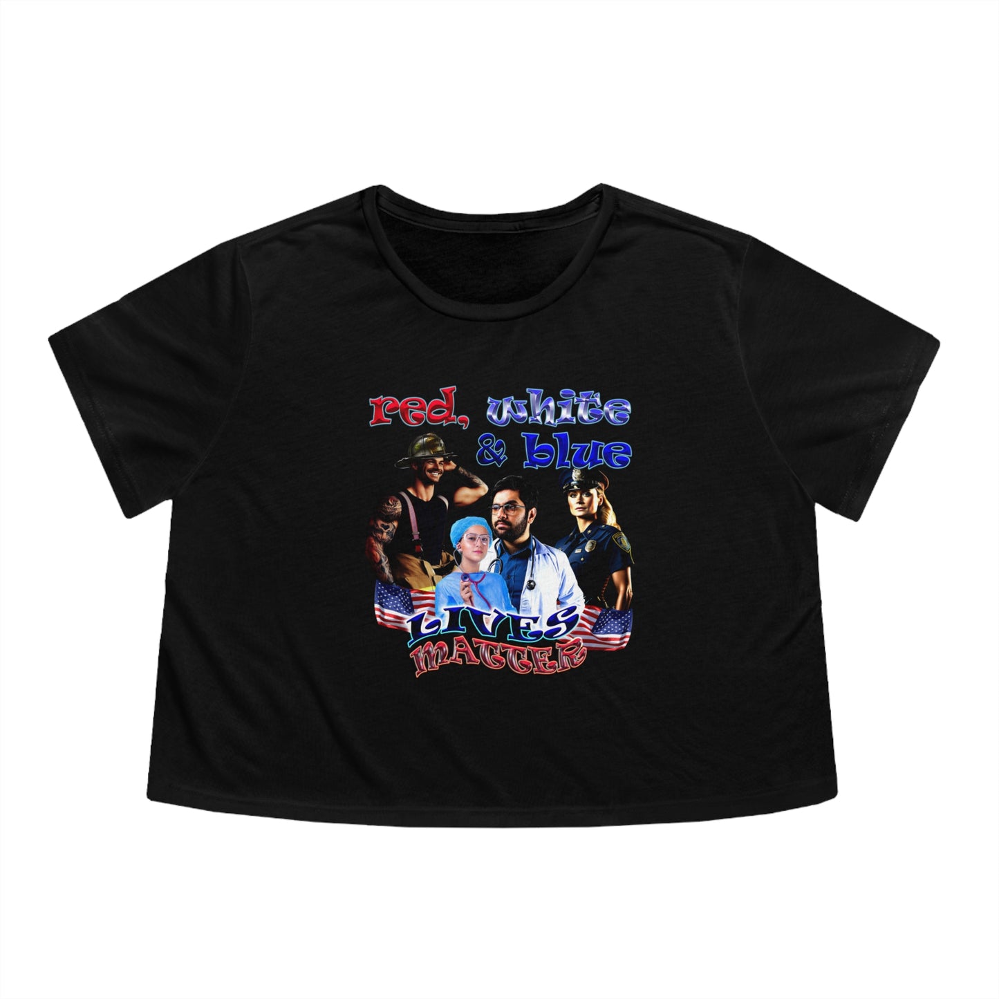 rw&b lives matter - Women's Flowy Cropped Tee